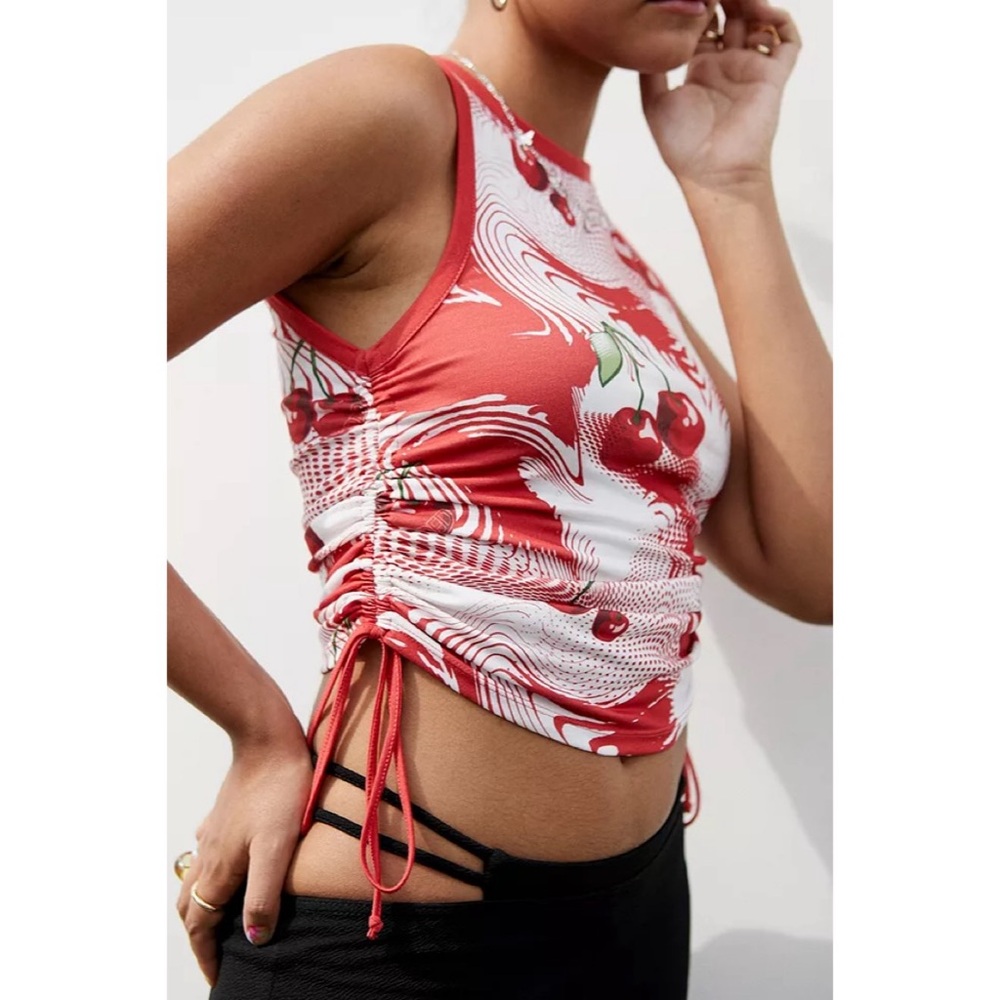 Jaded London Cherry Swirl Print Ruched Side Tank Top, 2/XS, Urban Outfitters - Picture 1 of 12
